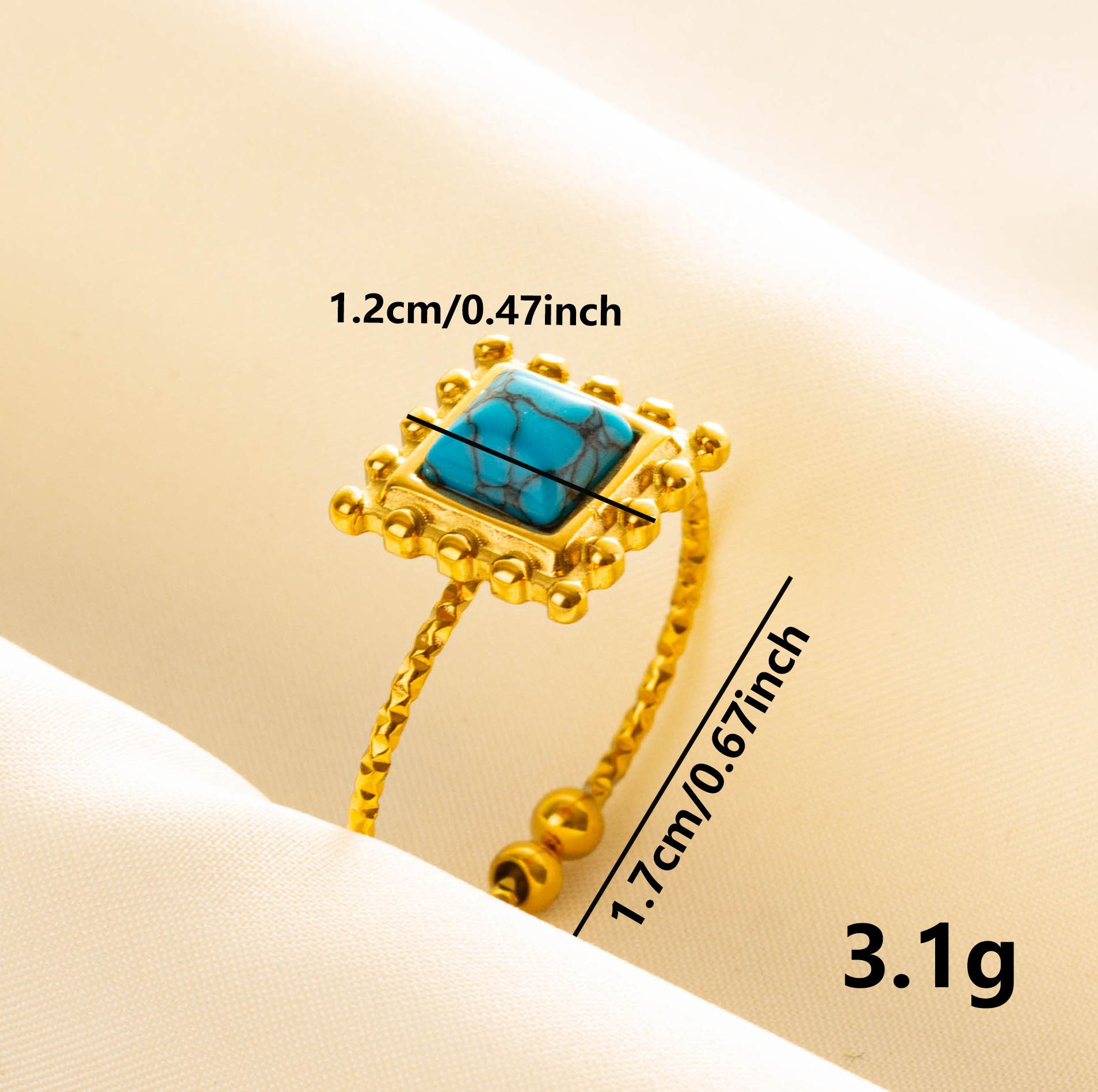 304 Stainless Steel 18K Gold Plated Vintage Style Ethnic Style Inlay Geometric Artificial Gemstones Imitating Stone Open Rings display picture 3