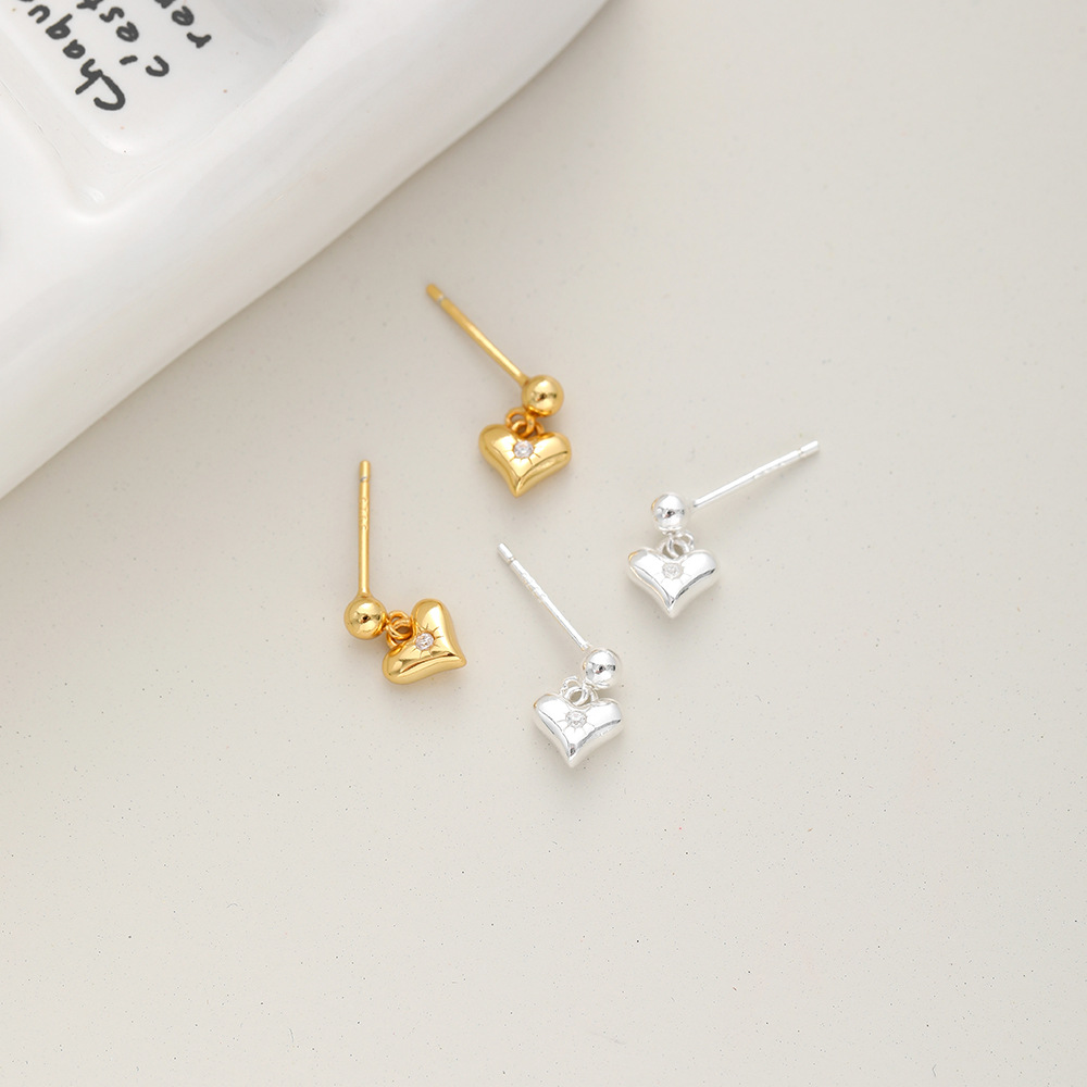 1 Pair Simple Style Heart Shape Hollow Out Inlay Sterling Silver Zircon Drop Earrings display picture 6