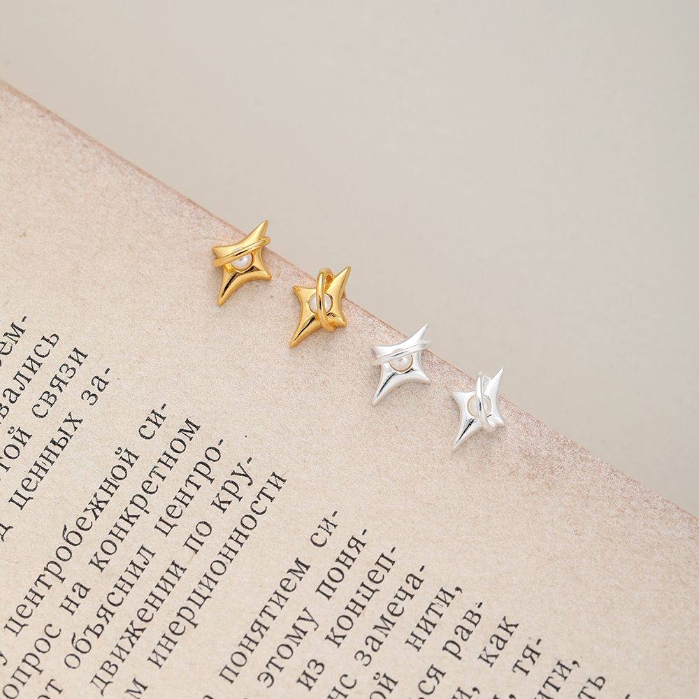1 Pair IG Style Simple Style Star Hollow Out Inlay Sterling Silver Pearl Ear Studs display picture 6