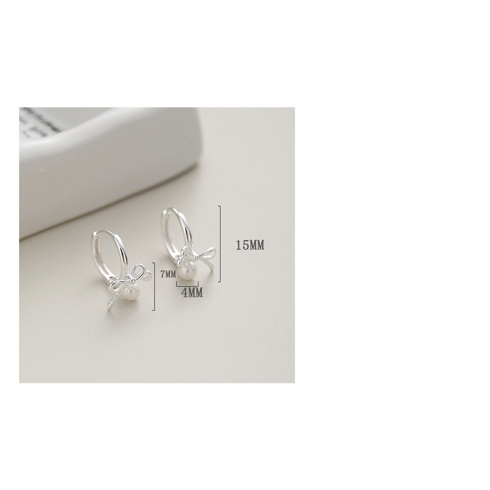 1 Paar Romantisch Süss Bogenknoten Überzug Inlay Sterling Silber Perle Ohrringe display picture 1