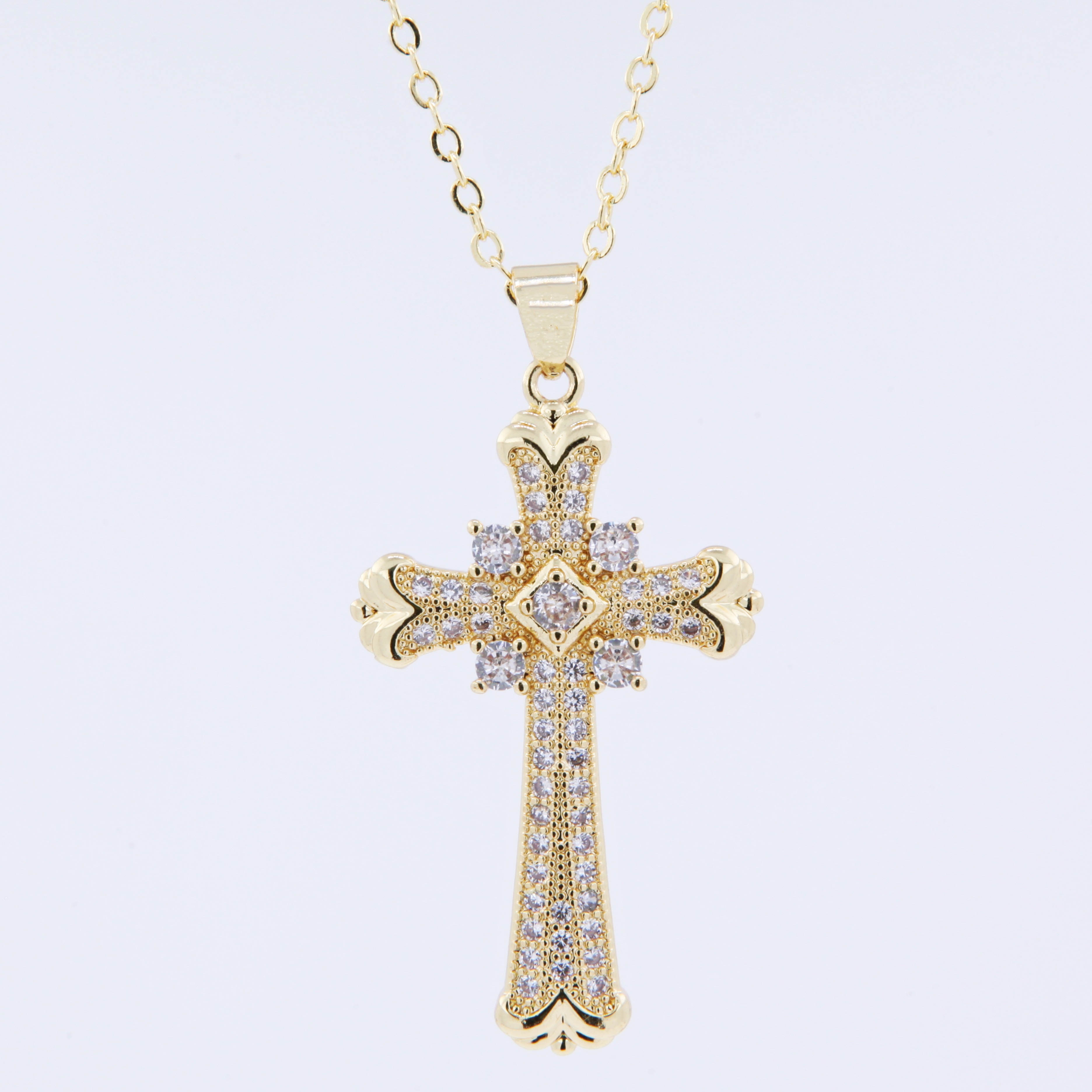 Wholesale Hip-Hop Shiny Cross Copper Plating 18K Gold Plated Zircon display picture 3