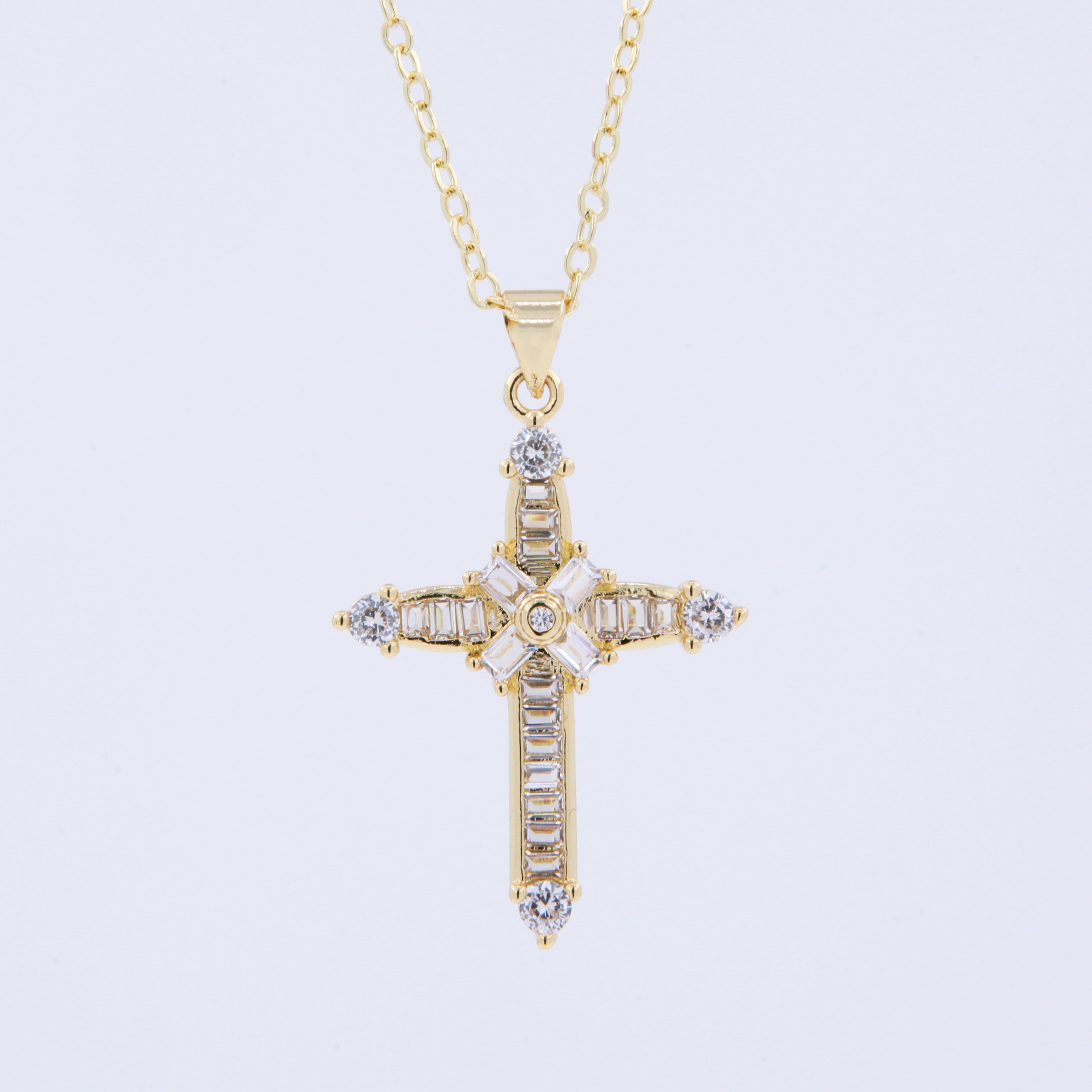 Wholesale Hip-Hop Shiny Cross Copper Plating 18K Gold Plated Zircon display picture 6