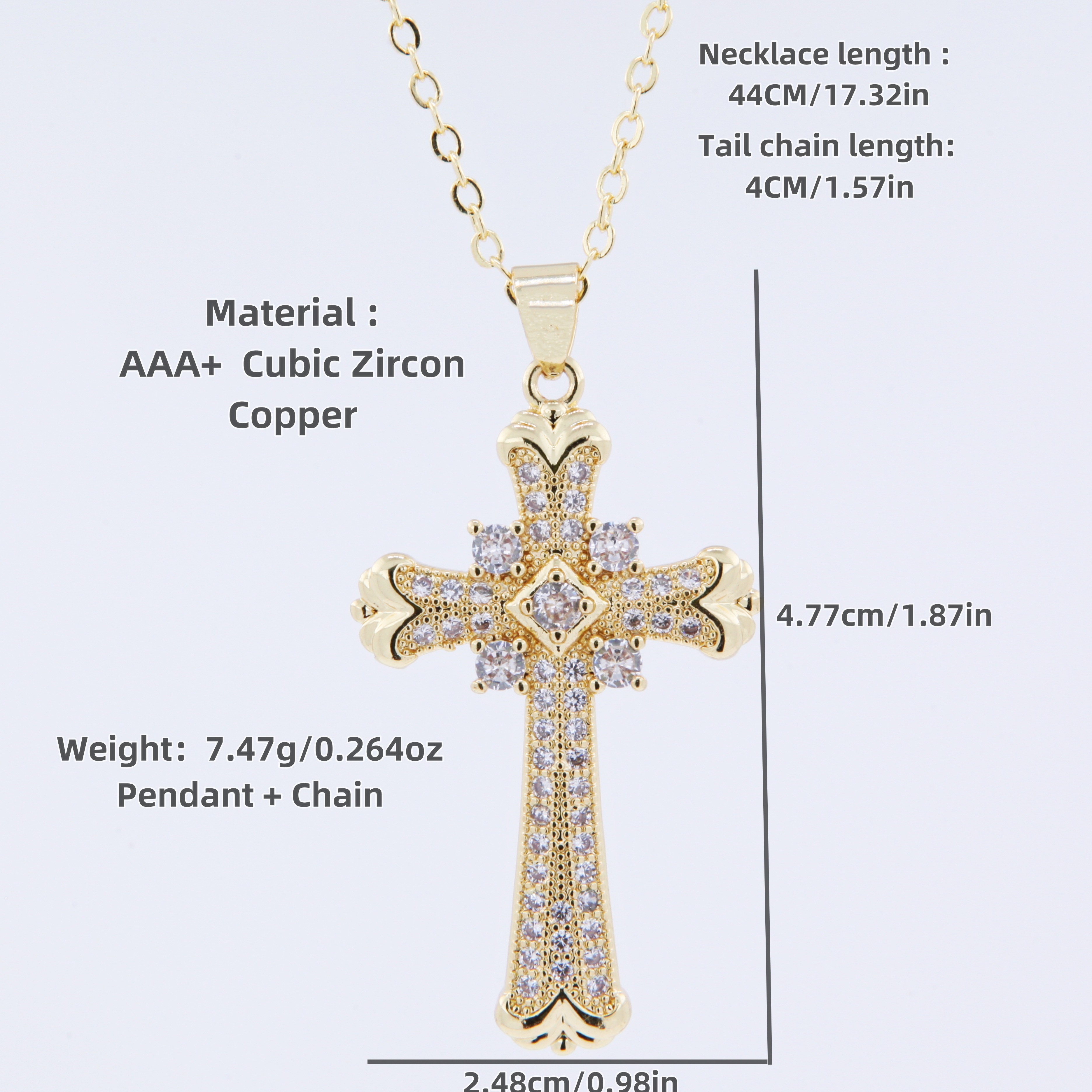 Wholesale Hip-Hop Shiny Cross Copper Plating 18K Gold Plated Zircon display picture 4