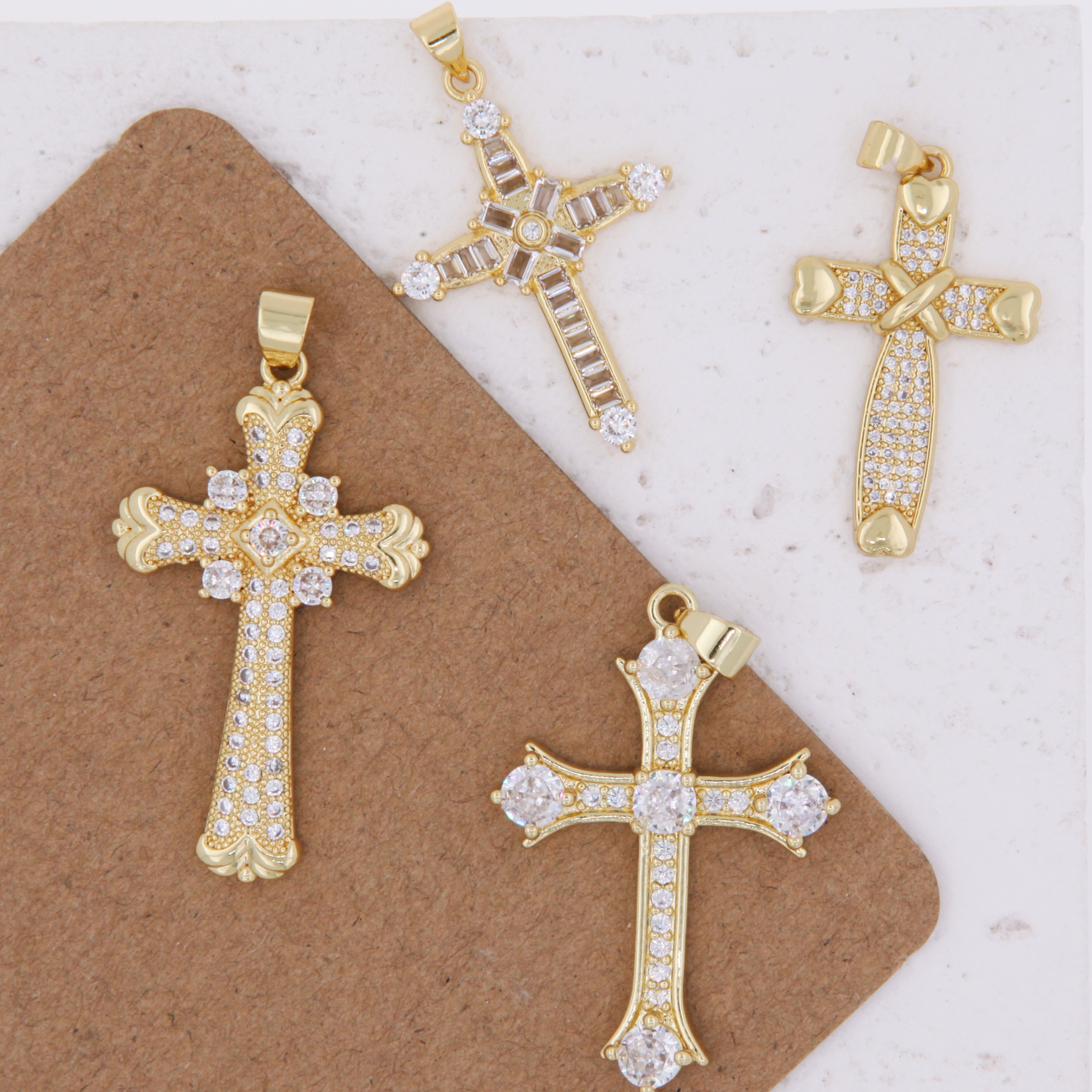 Wholesale Hip-Hop Shiny Cross Copper Plating 18K Gold Plated Zircon display picture 2