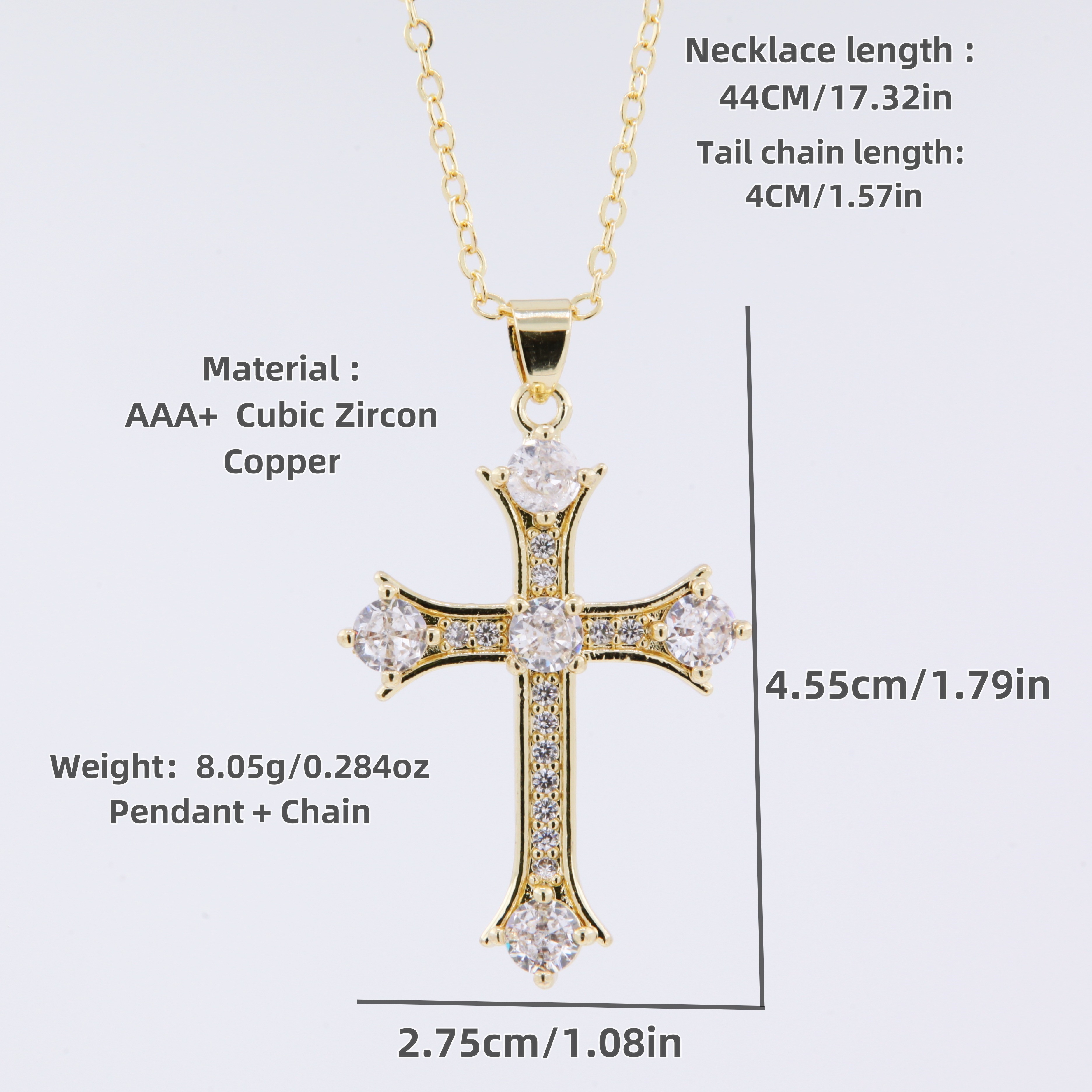 Wholesale Hip-Hop Shiny Cross Copper Plating 18K Gold Plated Zircon display picture 7