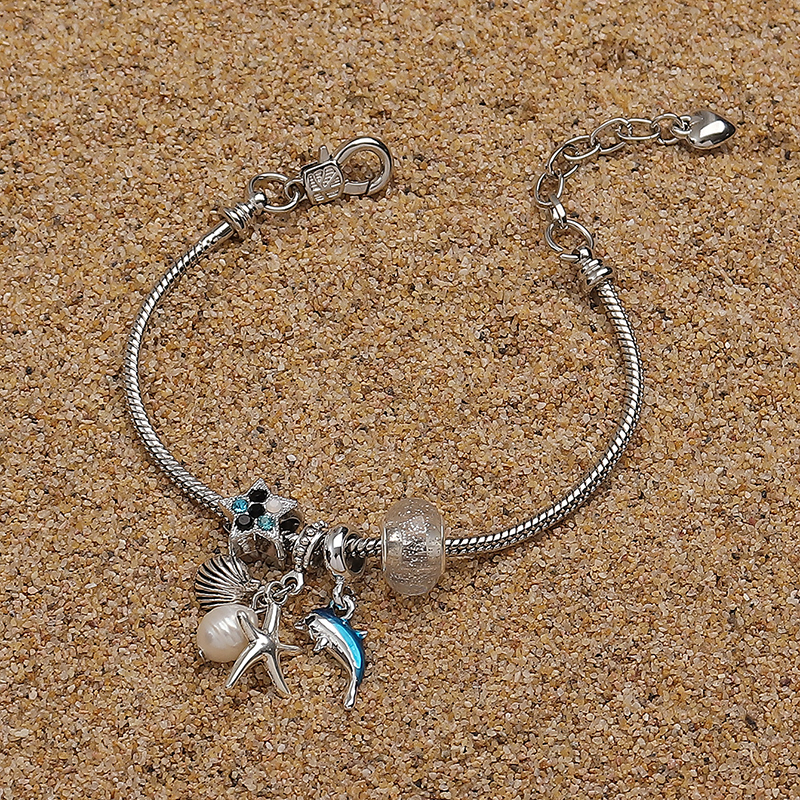 Wholesale Jewelry Vacation Beach Tropical Starfish Dolphin Shell Alloy Rhinestone Copper Rhinestones Enamel Inlay Bracelets display picture 7