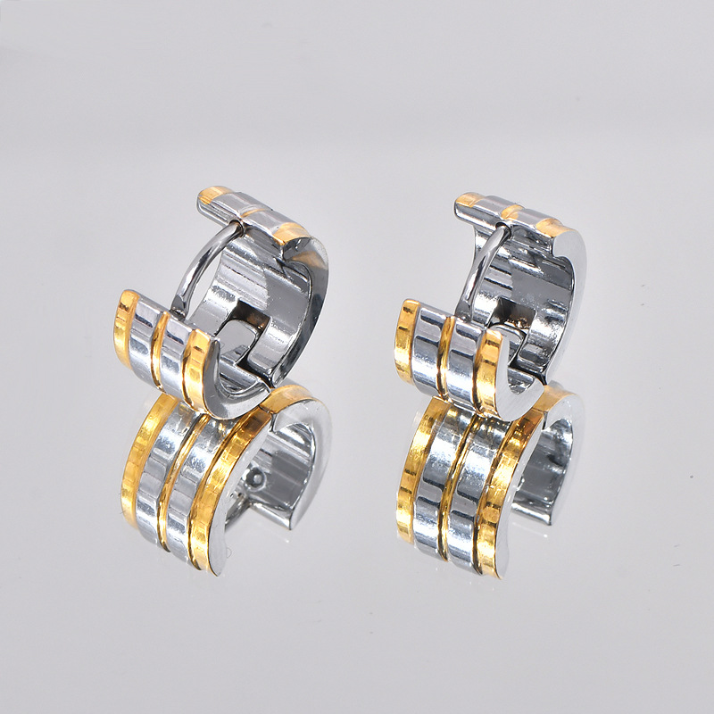 1 Pair Hip-Hop Retro Color Block Plating 304 Stainless Steel 18K Gold Plated Earrings display picture 1