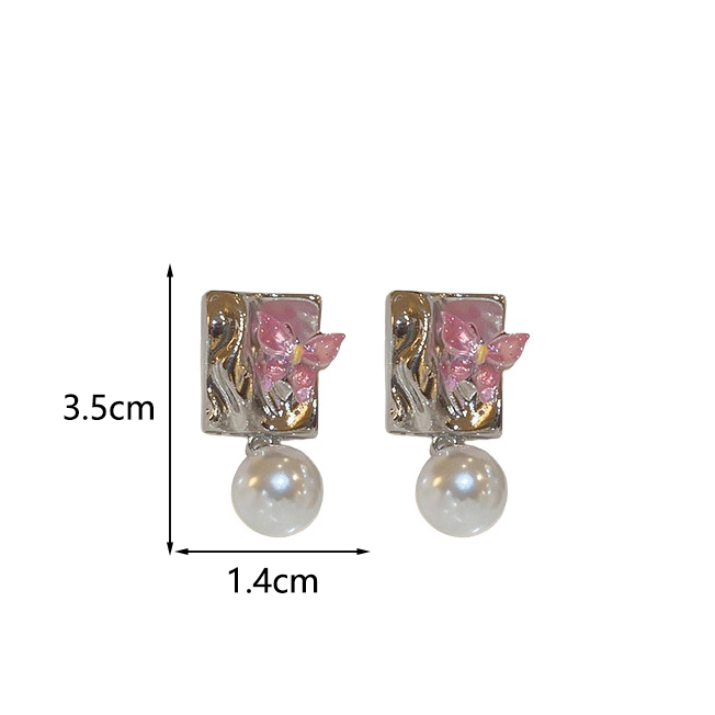 1 Pair Elegant Simple Style Butterfly Butterfly Inlay Alloy Imitation Pearl Drop Earrings display picture 1