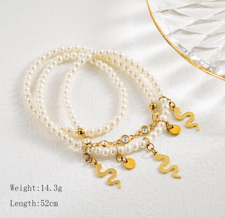 Nordic Style Artistic Devil's Eye Snake 304 Stainless Steel Imitation Pearl 18K Gold Plated Bracelets Bangle In Bulk display picture 2