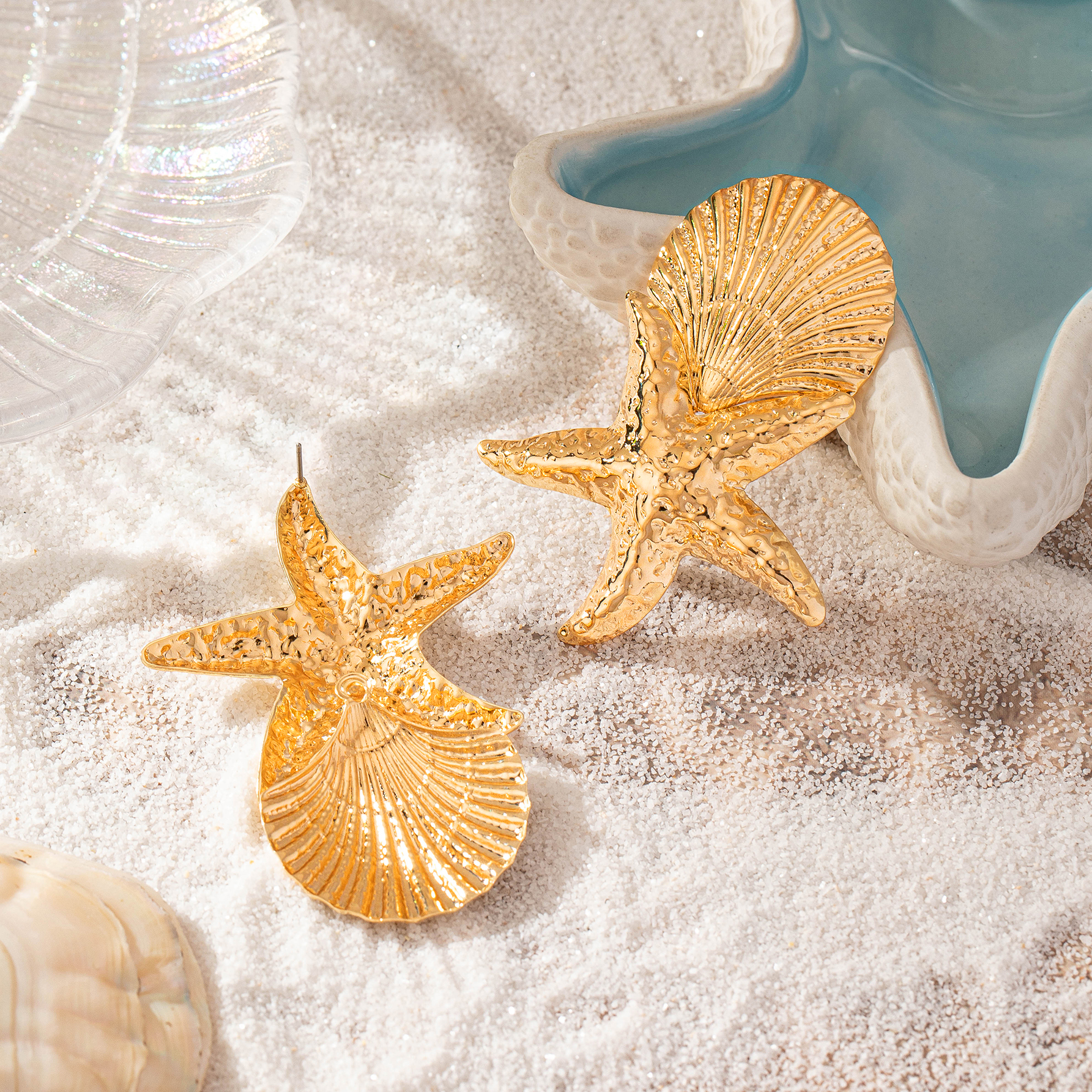 2 Pieces Casual Sweet Starfish Shell Alloy Drop Earrings display picture 4