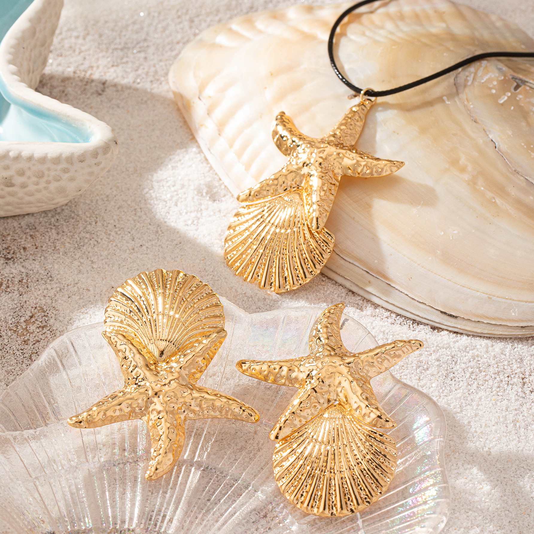 Beach Tropical Simple Style Starfish Shell 14K Gold Plated Alloy Wholesale Bracelets Earrings Necklace display picture 2