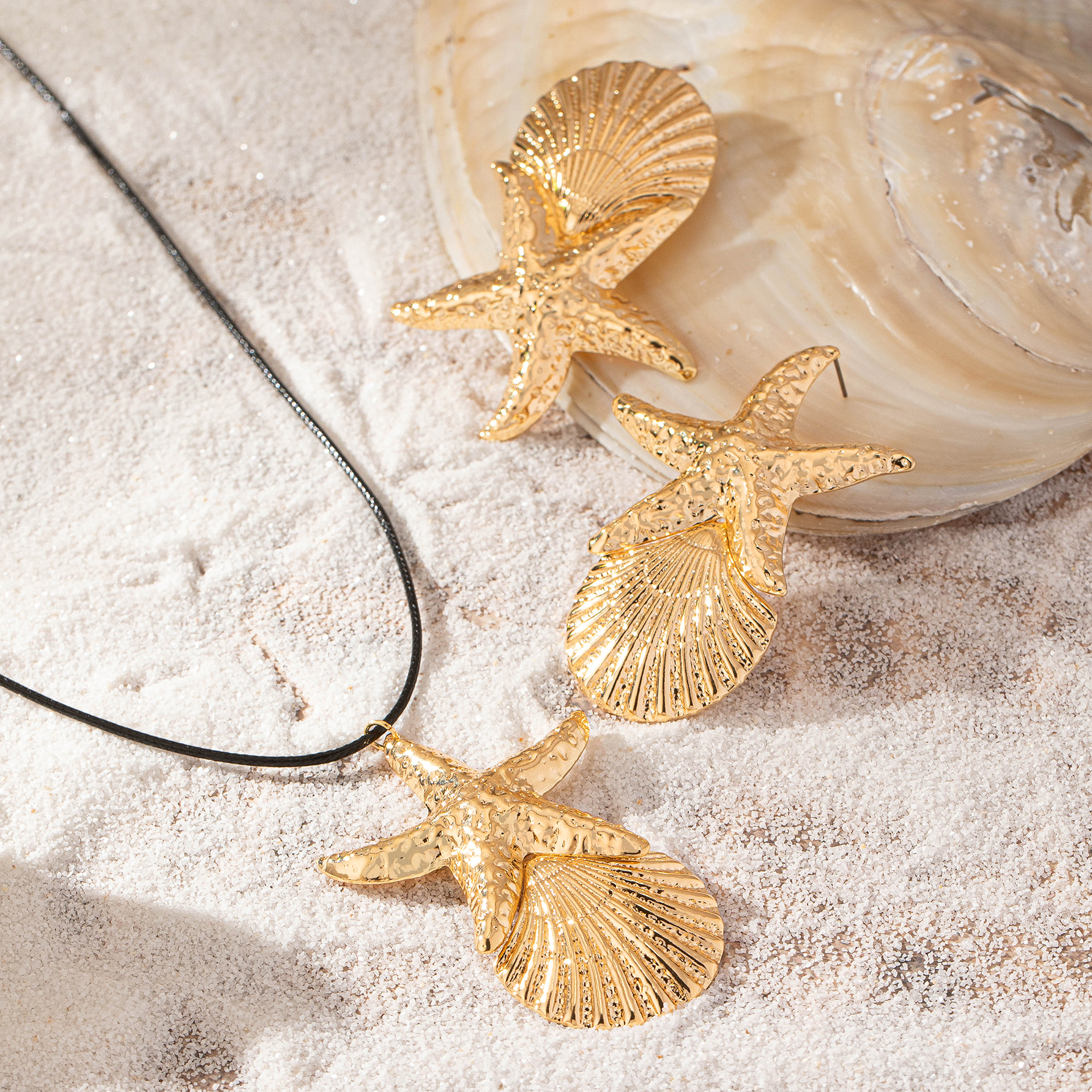 Beach Tropical Simple Style Starfish Shell 14K Gold Plated Alloy Wholesale Bracelets Earrings Necklace display picture 4
