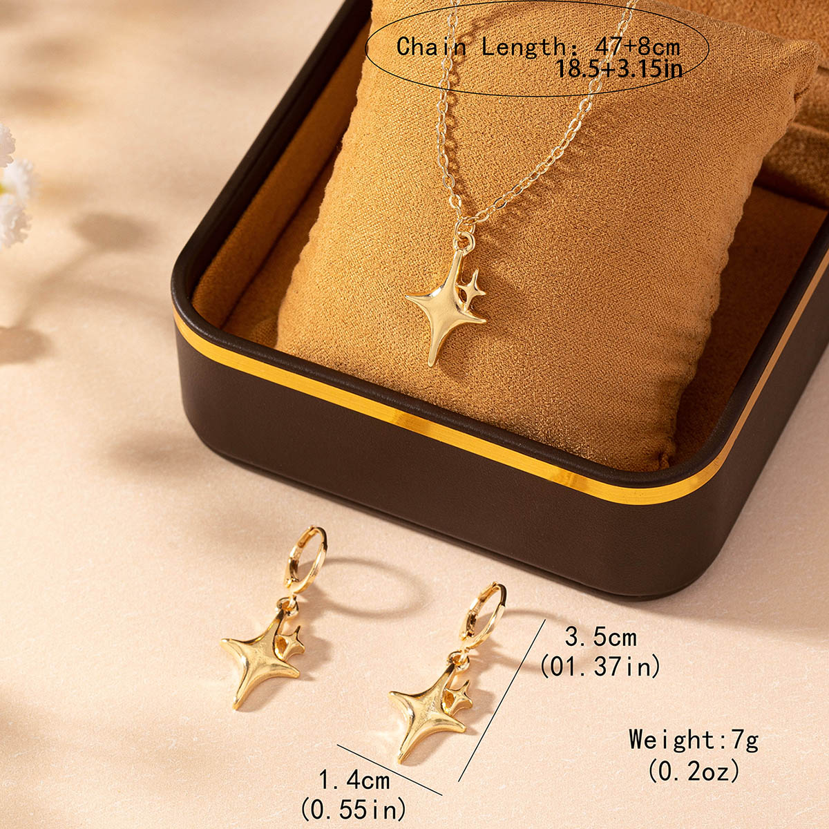 Elegant Lady Streetwear Geometric Four Eight-Pointed Stars Alloy Metal Wholesale Earrings Necklace Jewelry Set display picture 1
