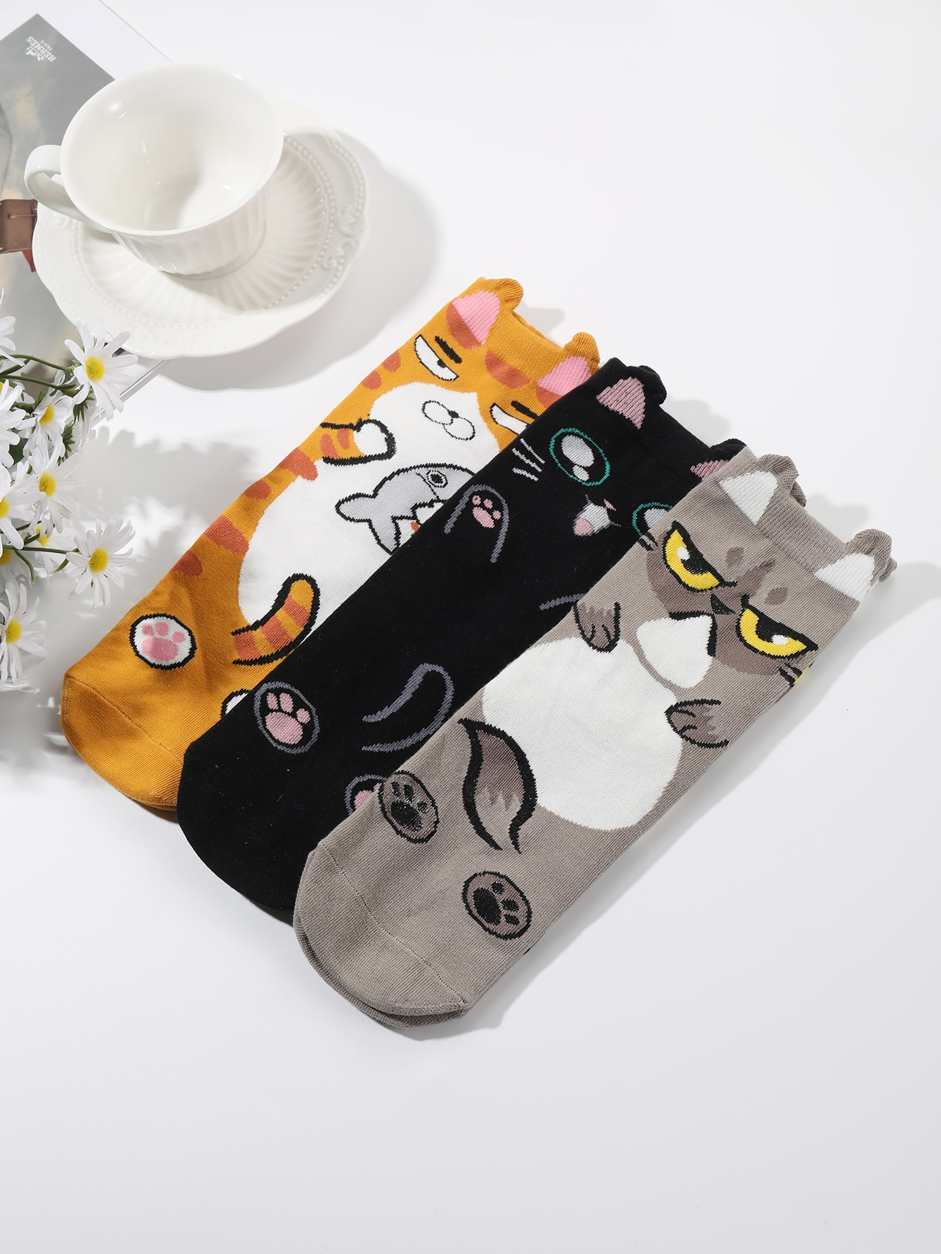 Women's Cute Cat Polyester Ankle Socks 3 Pairs 6 Pieces display picture 2
