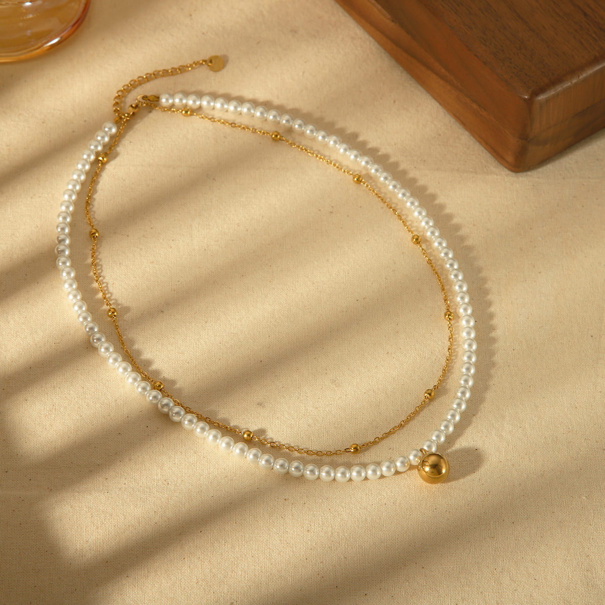 Edelstahl 304 18 Karat Vergoldet IG-Stil Basic Pendeln Überzug Inlay Runden Künstliche Perlen Armbänder Halskette display picture 4