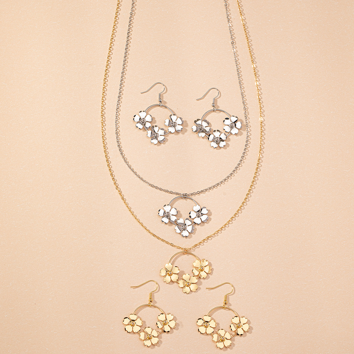 Elegant Lady Streetwear Flower Iron Wholesale Earrings Necklace Jewelry Set display picture 5