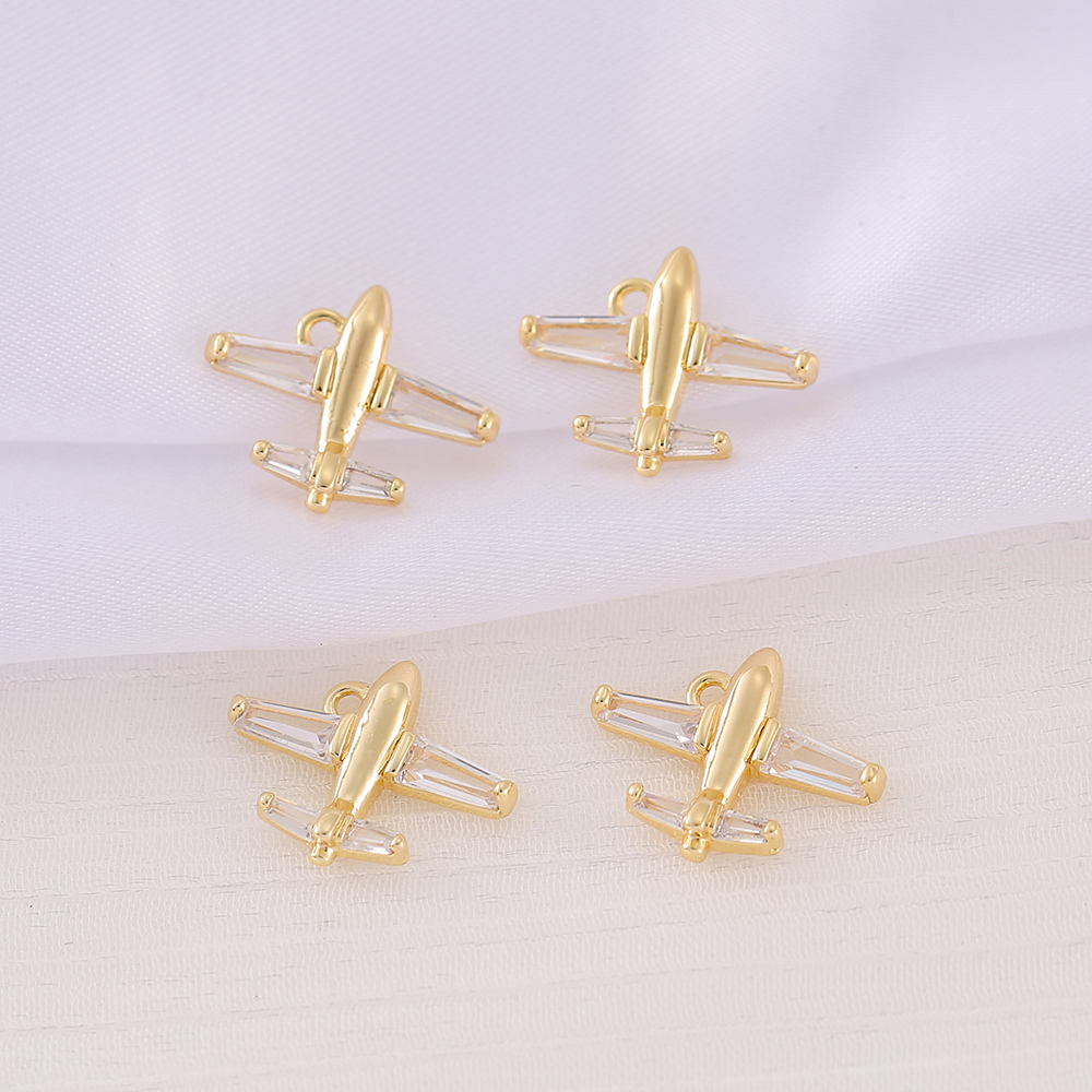 1 Piece 13 * 17mm Copper Zircon 18K Gold Plated Airplane Polished Pendant display picture 4