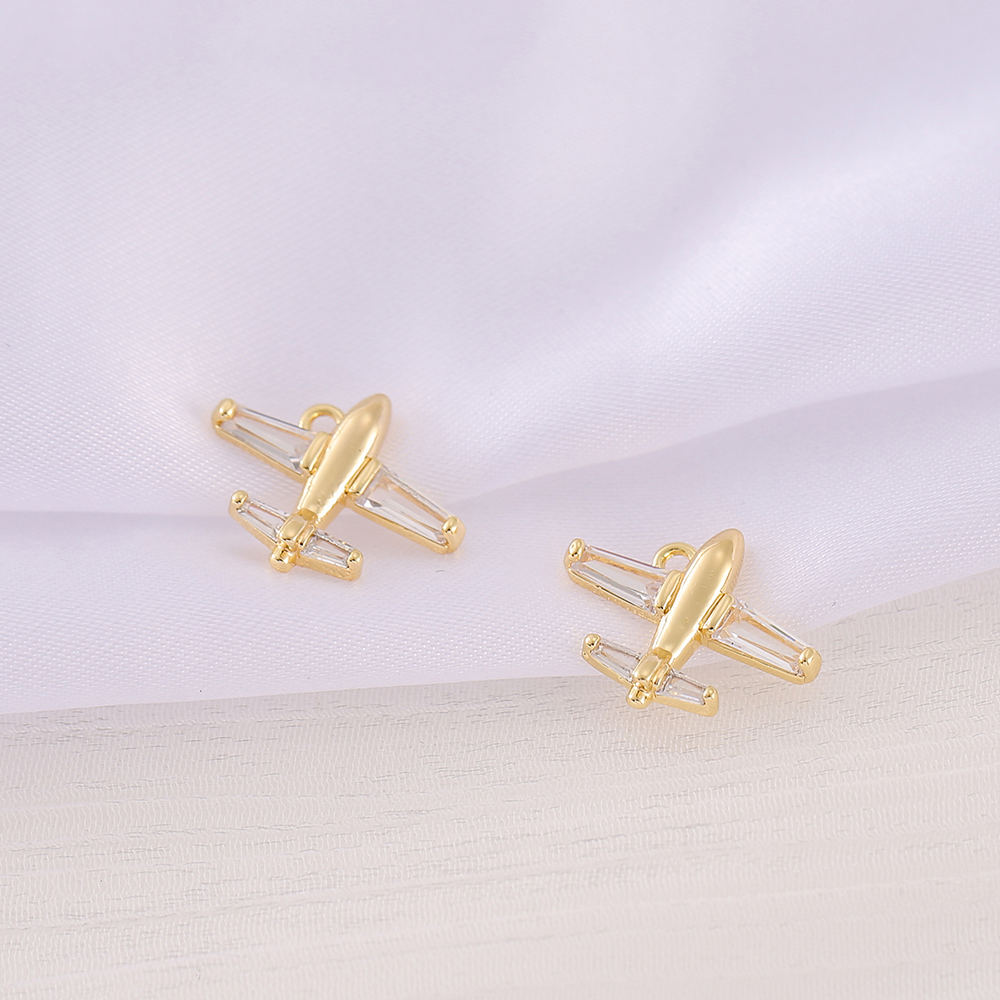 1 Piece 13 * 17mm Copper Zircon 18K Gold Plated Airplane Polished Pendant display picture 3