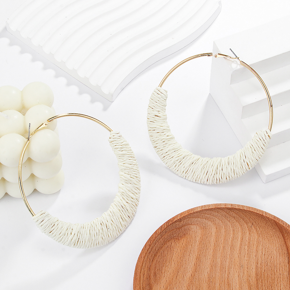 1 Pair Hawaiian Vacation Tropical Geometric Round Braid Alloy Raffia Hoop Earrings display picture 4