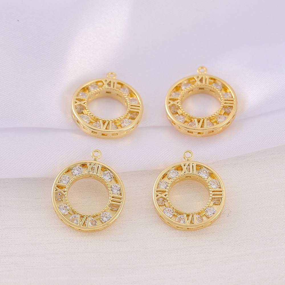 1 Piece 17 * 20mm Copper Zircon 18K Gold Plated Round Number Polished Pendant display picture 5