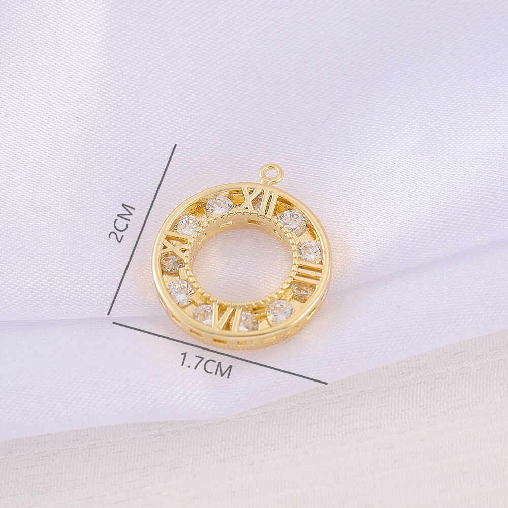1 Piece 17 * 20mm Copper Zircon 18K Gold Plated Round Number Polished Pendant display picture 2