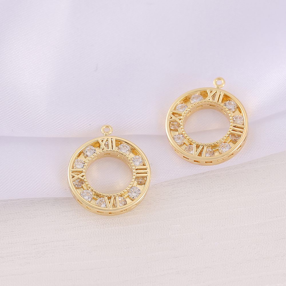 1 Piece 17 * 20mm Copper Zircon 18K Gold Plated Round Number Polished Pendant display picture 4