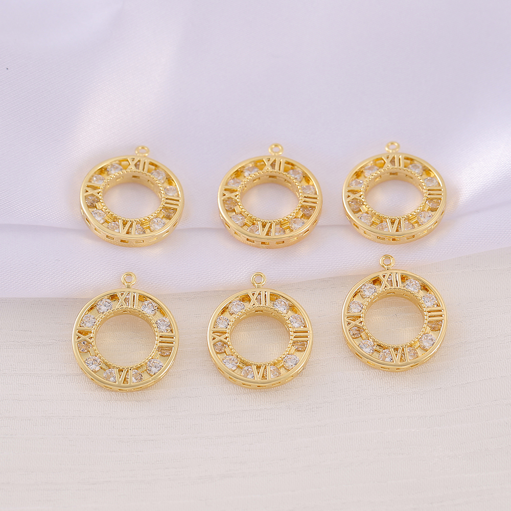 1 Piece 17 * 20mm Copper Zircon 18K Gold Plated Round Number Polished Pendant display picture 1