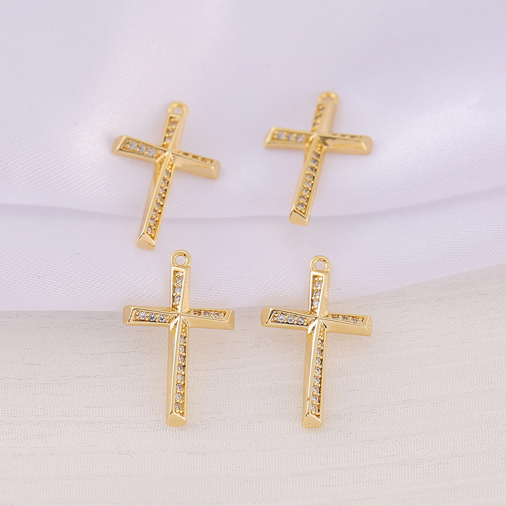 1 Piece 13 * 21mm Copper Zircon 18K Gold Plated Cross Polished Pendant display picture 4
