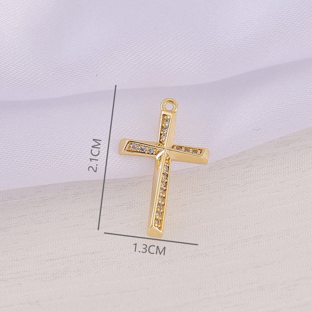 1 Piece 13 * 21mm Copper Zircon 18K Gold Plated Cross Polished Pendant display picture 2
