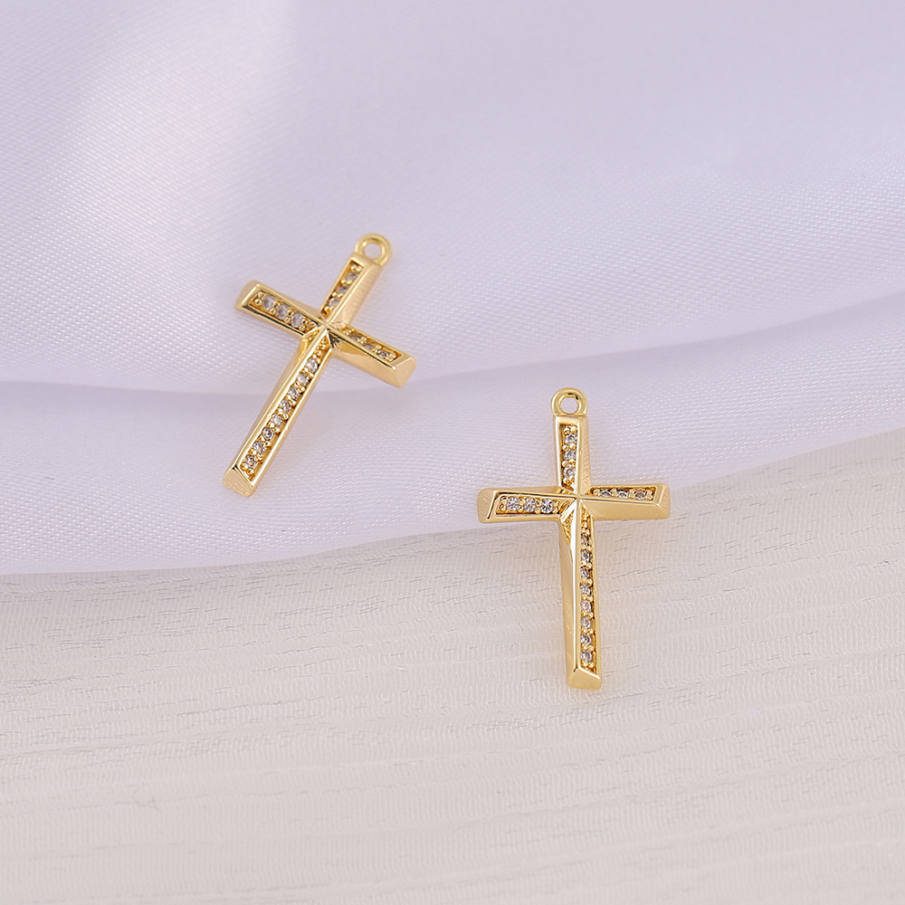 1 Piece 13 * 21mm Copper Zircon 18K Gold Plated Cross Polished Pendant display picture 3