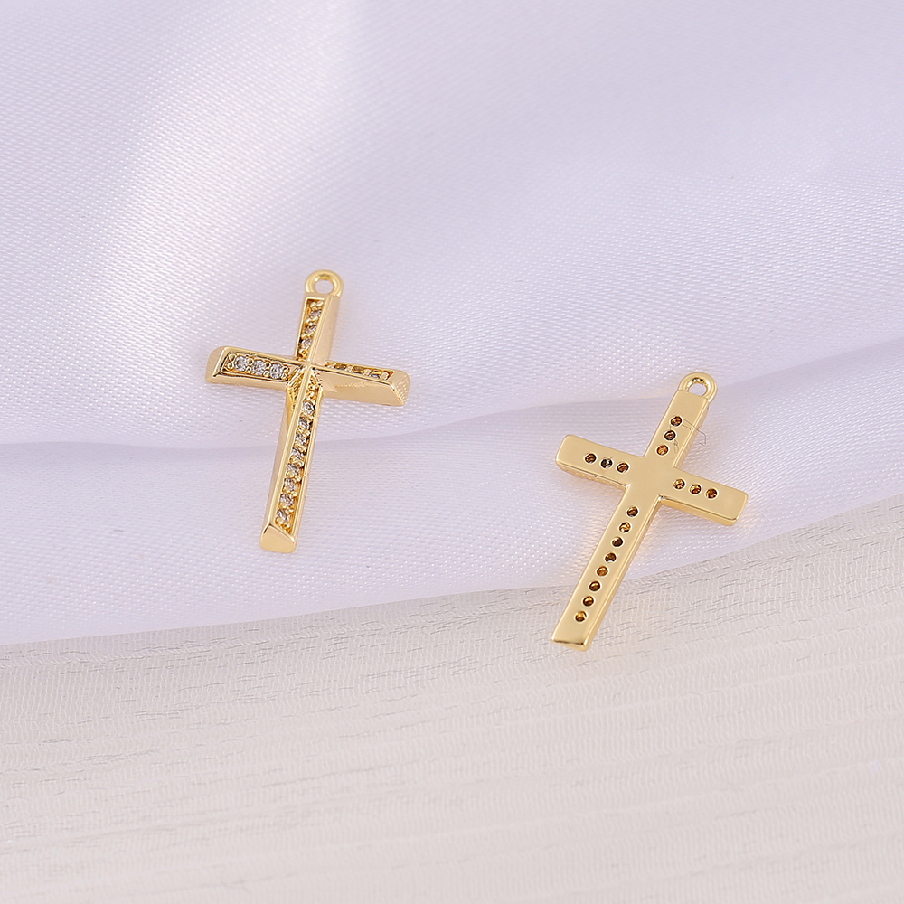 1 Piece 13 * 21mm Copper Zircon 18K Gold Plated Cross Polished Pendant display picture 5