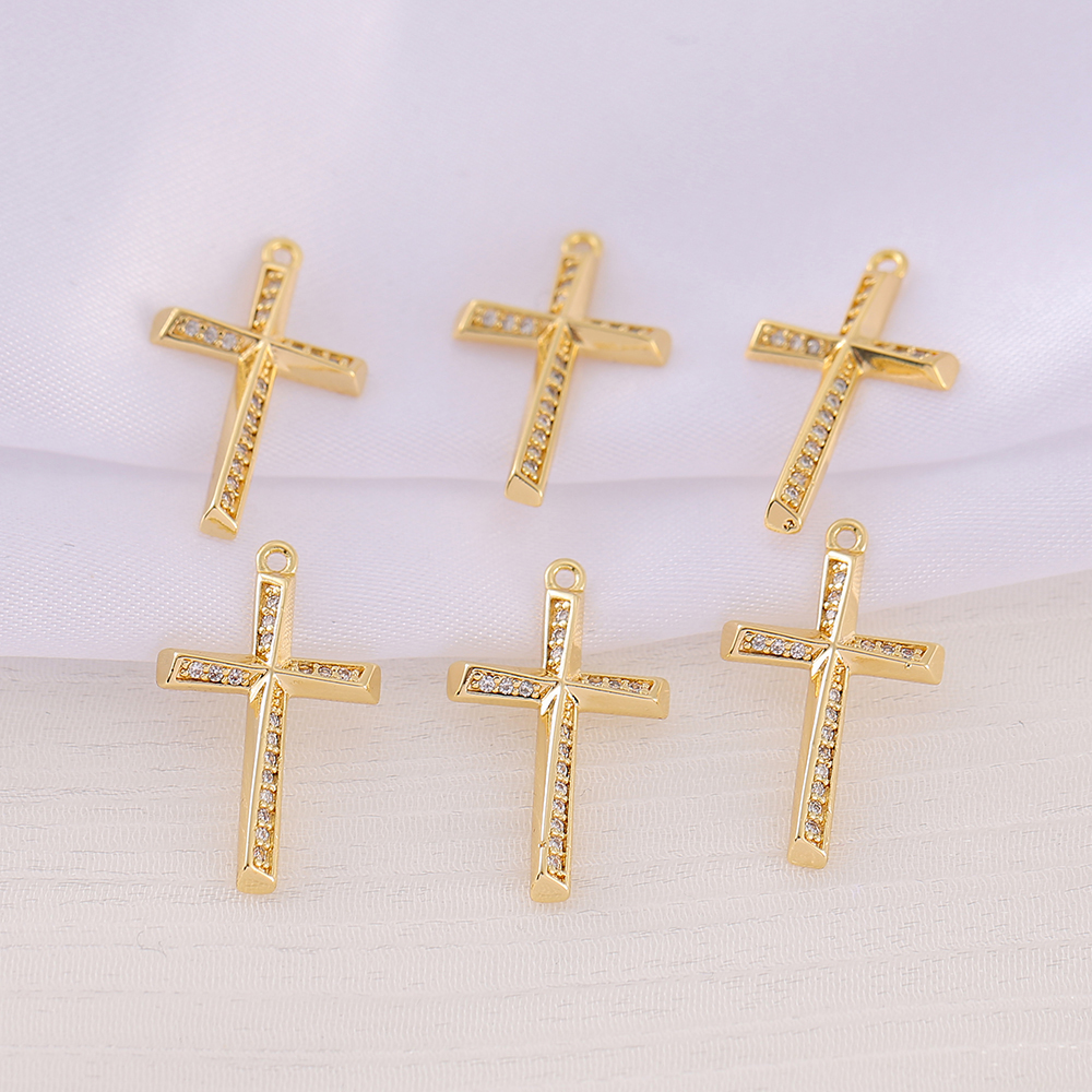1 Piece 13 * 21mm Copper Zircon 18K Gold Plated Cross Polished Pendant display picture 1