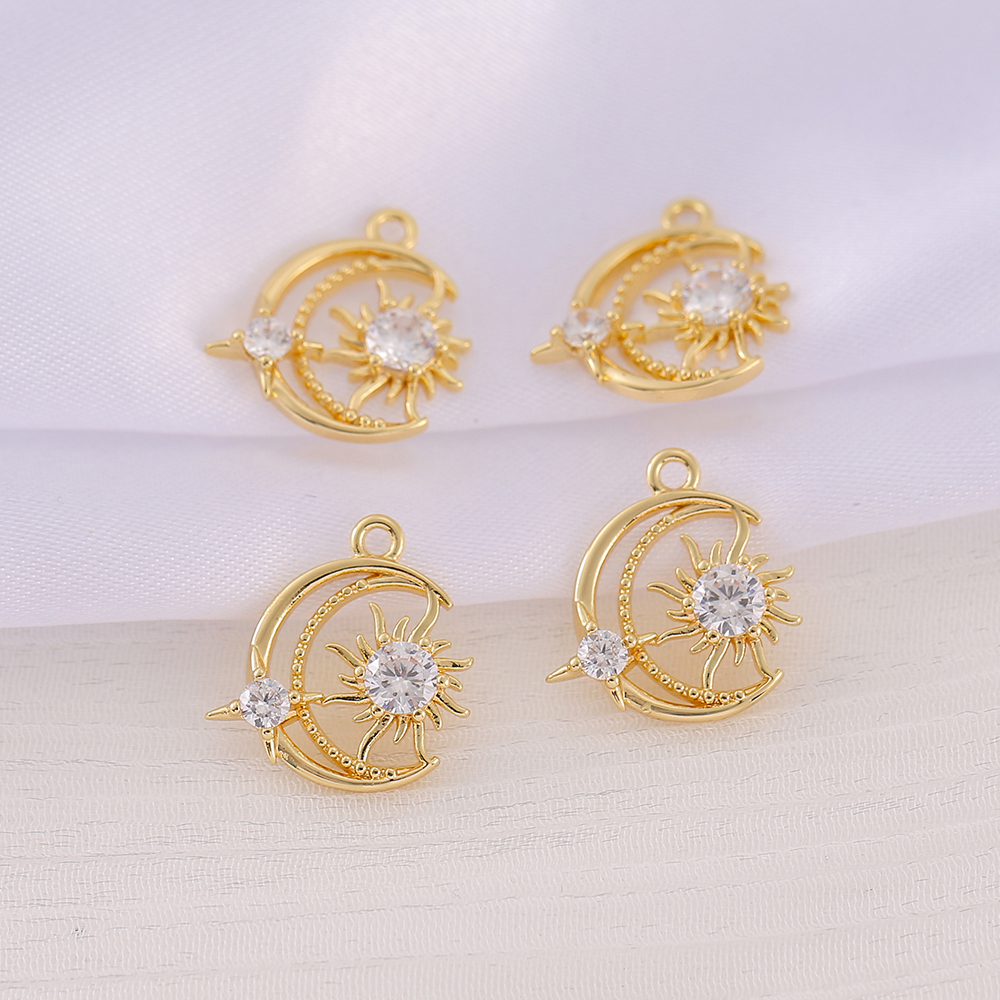 1 Piece 15*15mm Copper Zircon 18K Gold Plated Star Moon Polished Pendant display picture 3