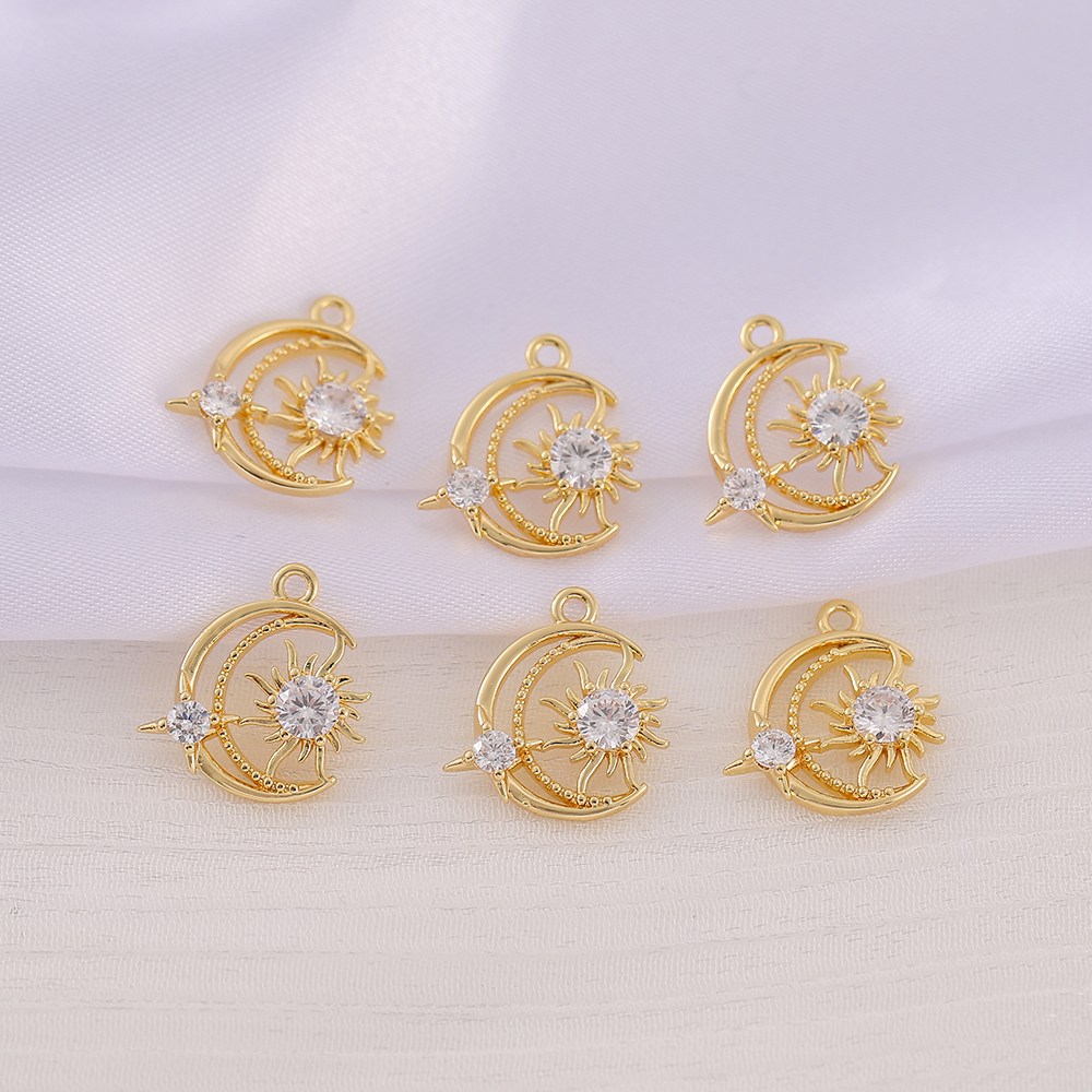 1 Piece 15*15mm Copper Zircon 18K Gold Plated Star Moon Polished Pendant display picture 1