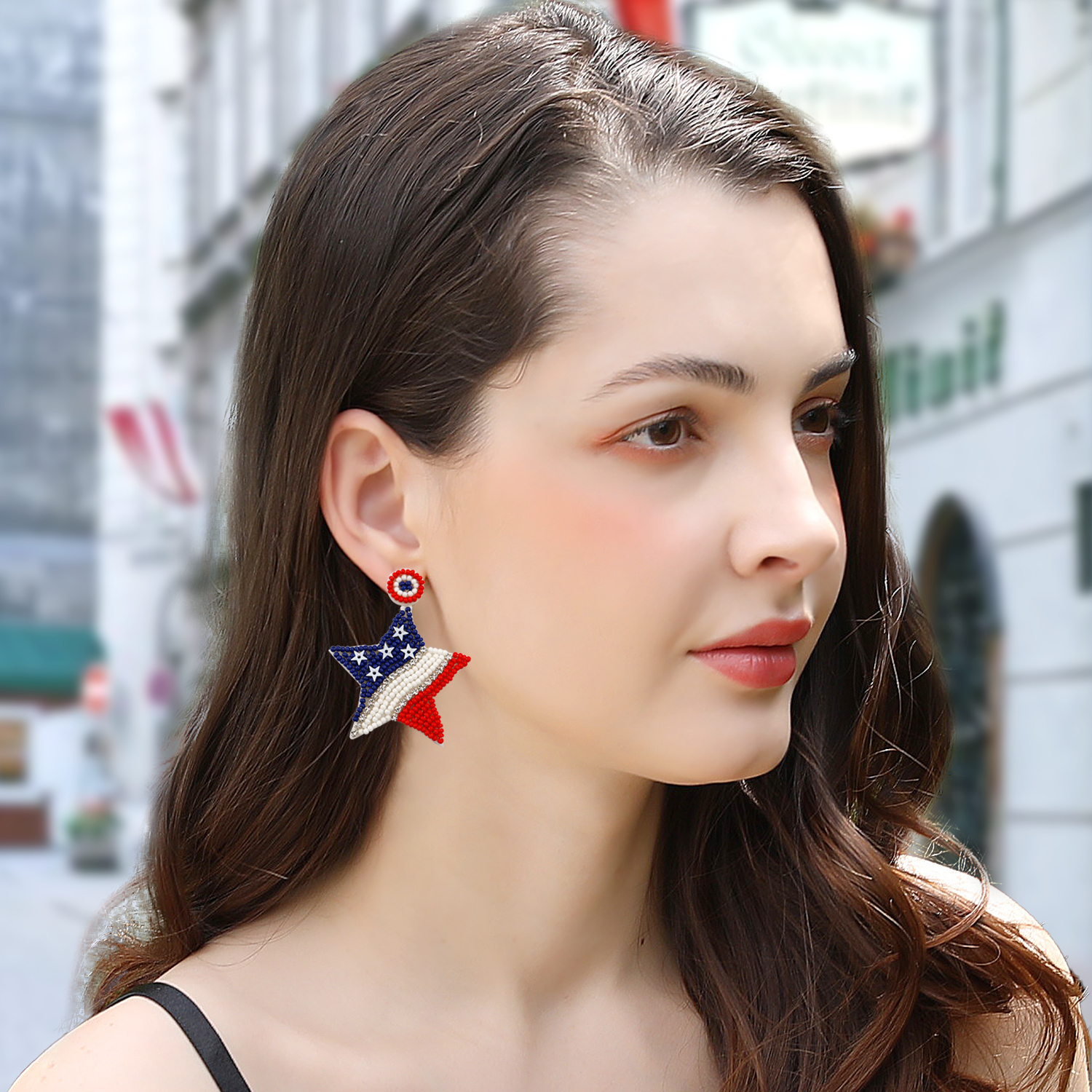 1 Pair Retro Ethnic Style Color Block Beaded Star Glass Drop Earrings display picture 3