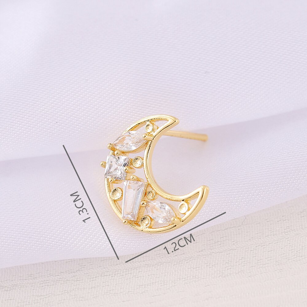 1 Pair 12 * 13mm Copper Zircon 18K Gold Plated Moon Polished Earring Findings display picture 2