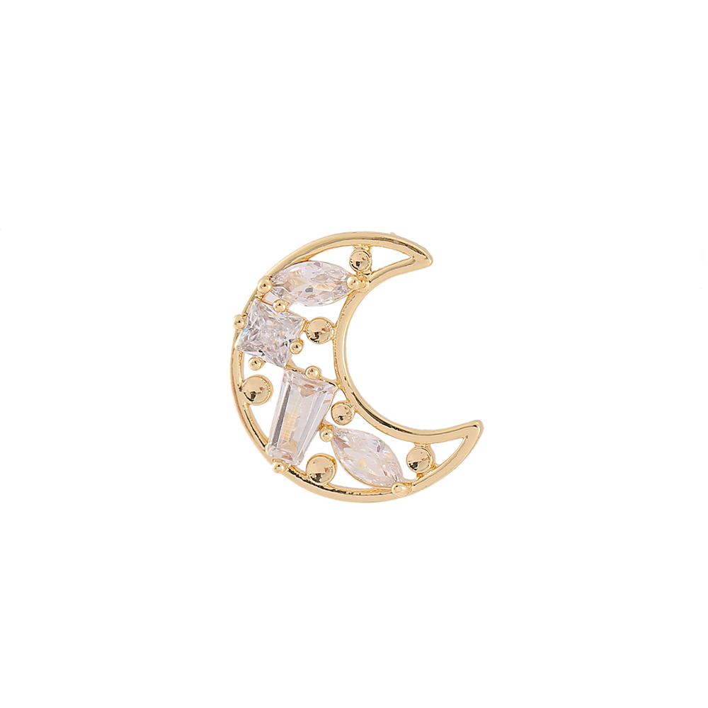 1 Pair 12 * 13mm Copper Zircon 18K Gold Plated Moon Polished Earring Findings display picture 6