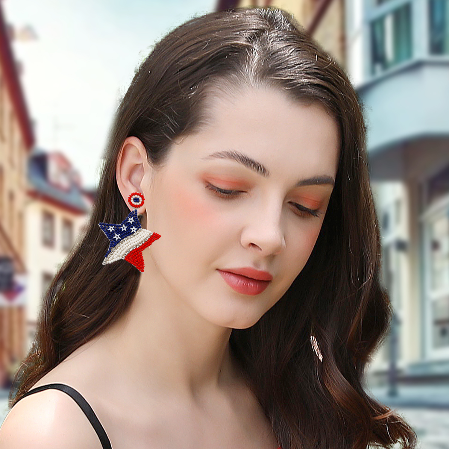 1 Pair Retro Ethnic Style Color Block Beaded Star Glass Drop Earrings display picture 7