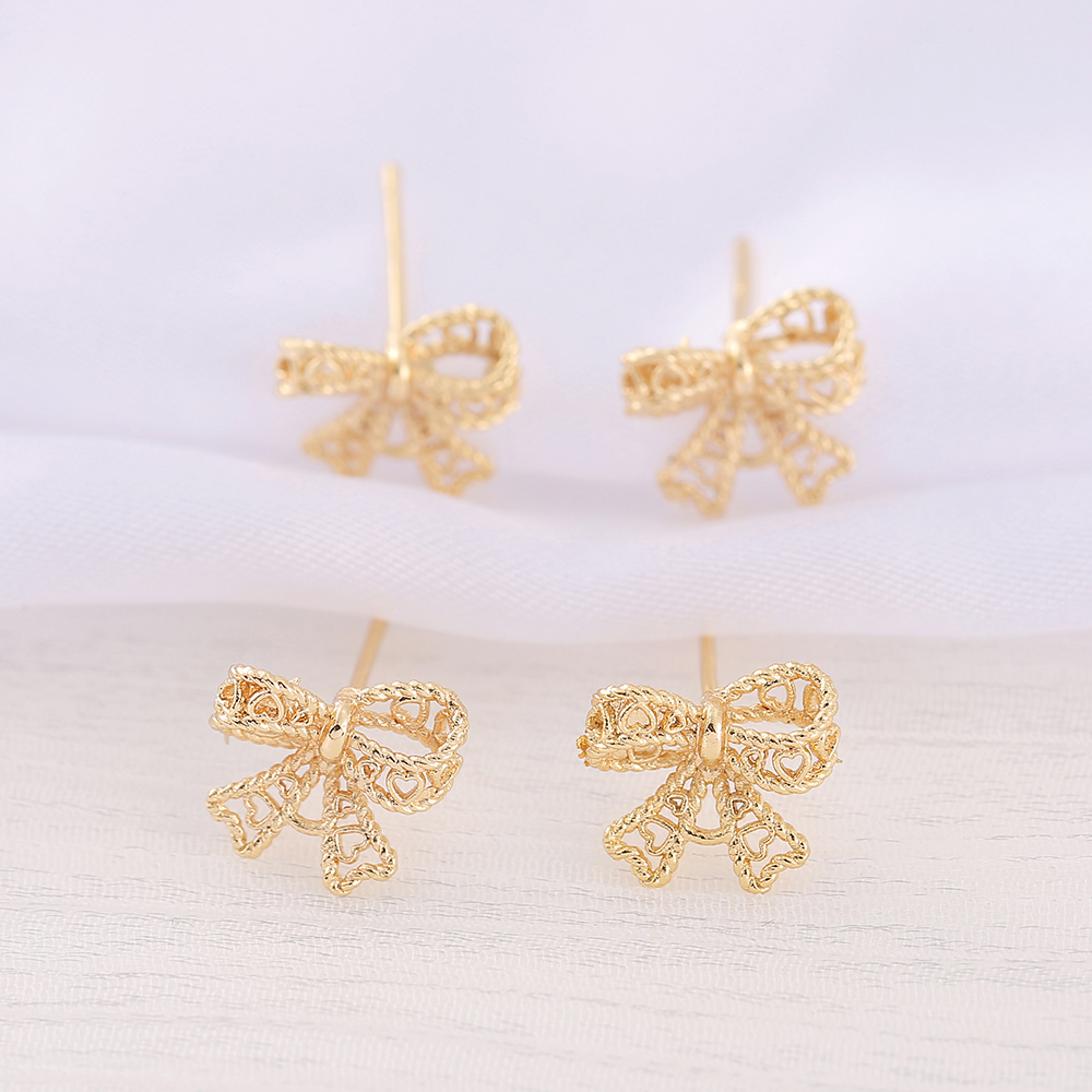 1 Pair 10 * 11mm Copper 18K Gold Plated Bow Knot Polished Earring Findings display picture 5
