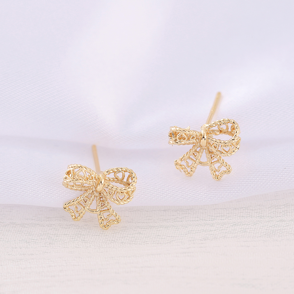 1 Pair 10 * 11mm Copper 18K Gold Plated Bow Knot Polished Earring Findings display picture 3