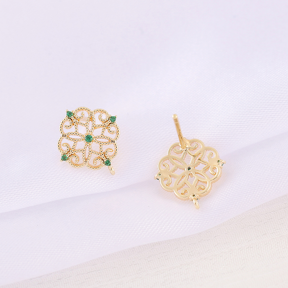 1 Pair 12 * 13mm Copper Zircon 18K Gold Plated Floral Polished Earring Findings display picture 5