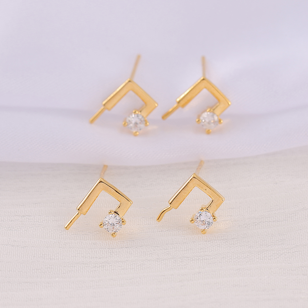 1 Pair 8 * 11mm Copper Zircon 18K Gold Plated Notes Polished Earring Findings display picture 4