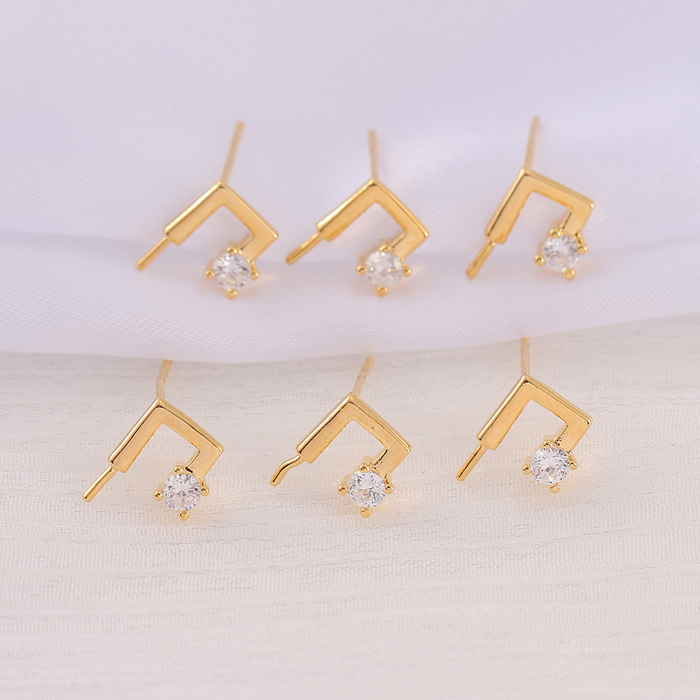 1 Pair 8 * 11mm Copper Zircon 18K Gold Plated Notes Polished Earring Findings display picture 1