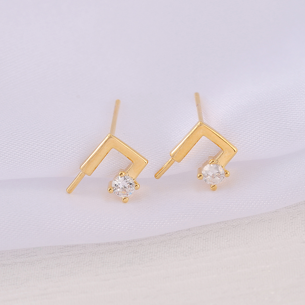 1 Pair 8 * 11mm Copper Zircon 18K Gold Plated Notes Polished Earring Findings display picture 3