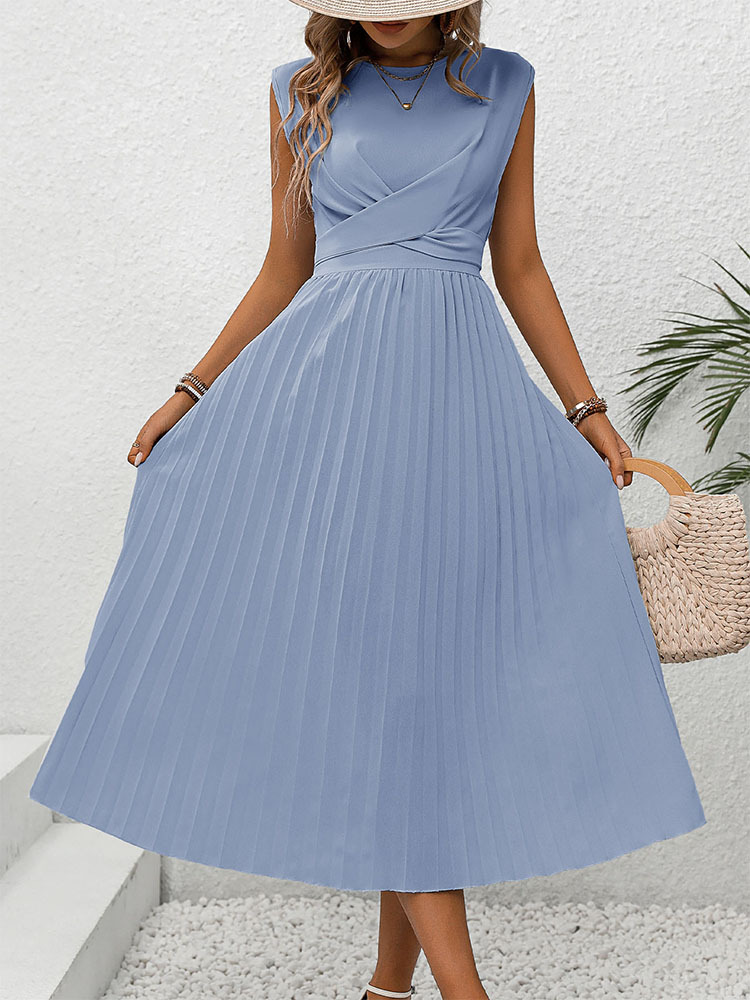 Women's Regular Dress Elegant Round Neck Sleeveless Solid Color Midi Dress Holiday Date display picture 5