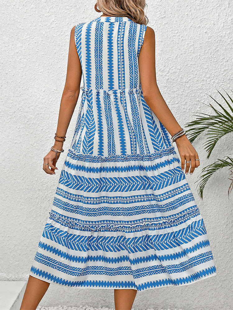 Women's Regular Dress Vacation V Neck Printing Sleeveless Geometric Midi Dress Holiday Beach display picture 6