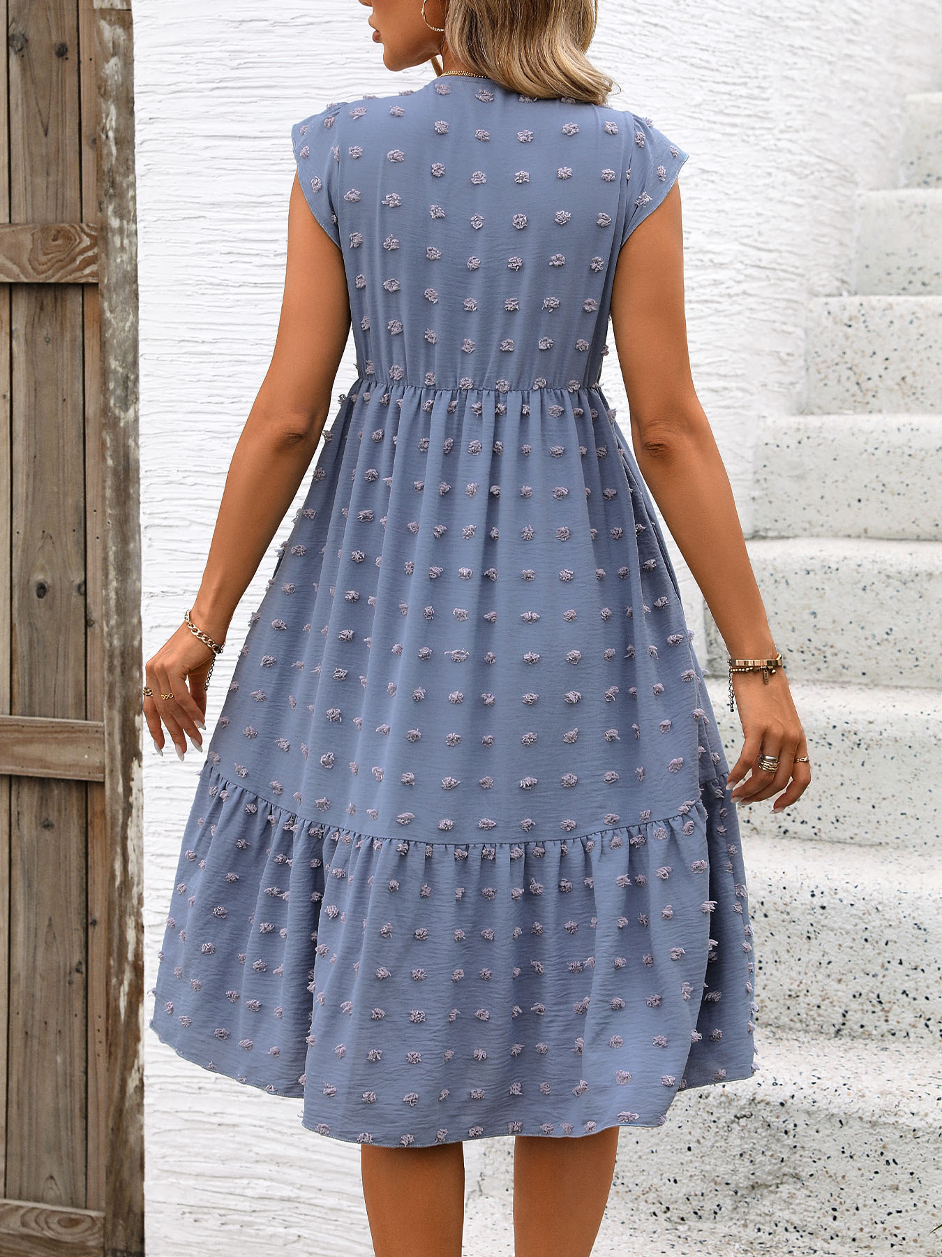 Women's Regular Dress Sexy V Neck Ruffles Short Sleeve Polka Dots Solid Color Above Knee Daily Date display picture 6