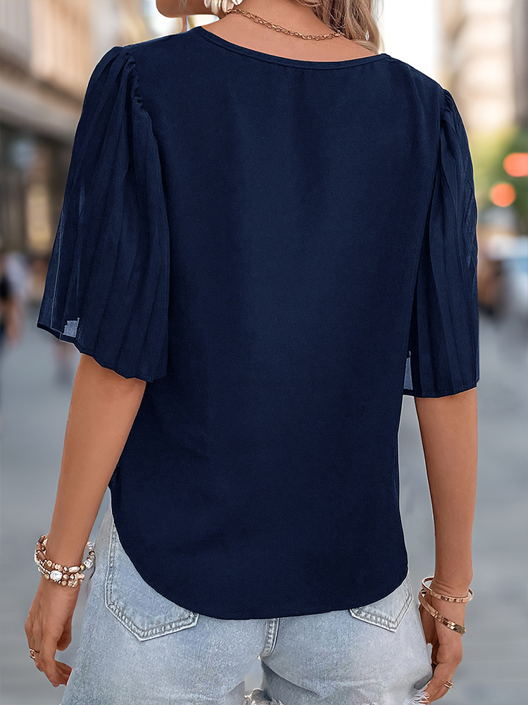 Women's Chiffon Shirt Short Sleeve T-Shirts Pleated Elegant Solid Color display picture 10