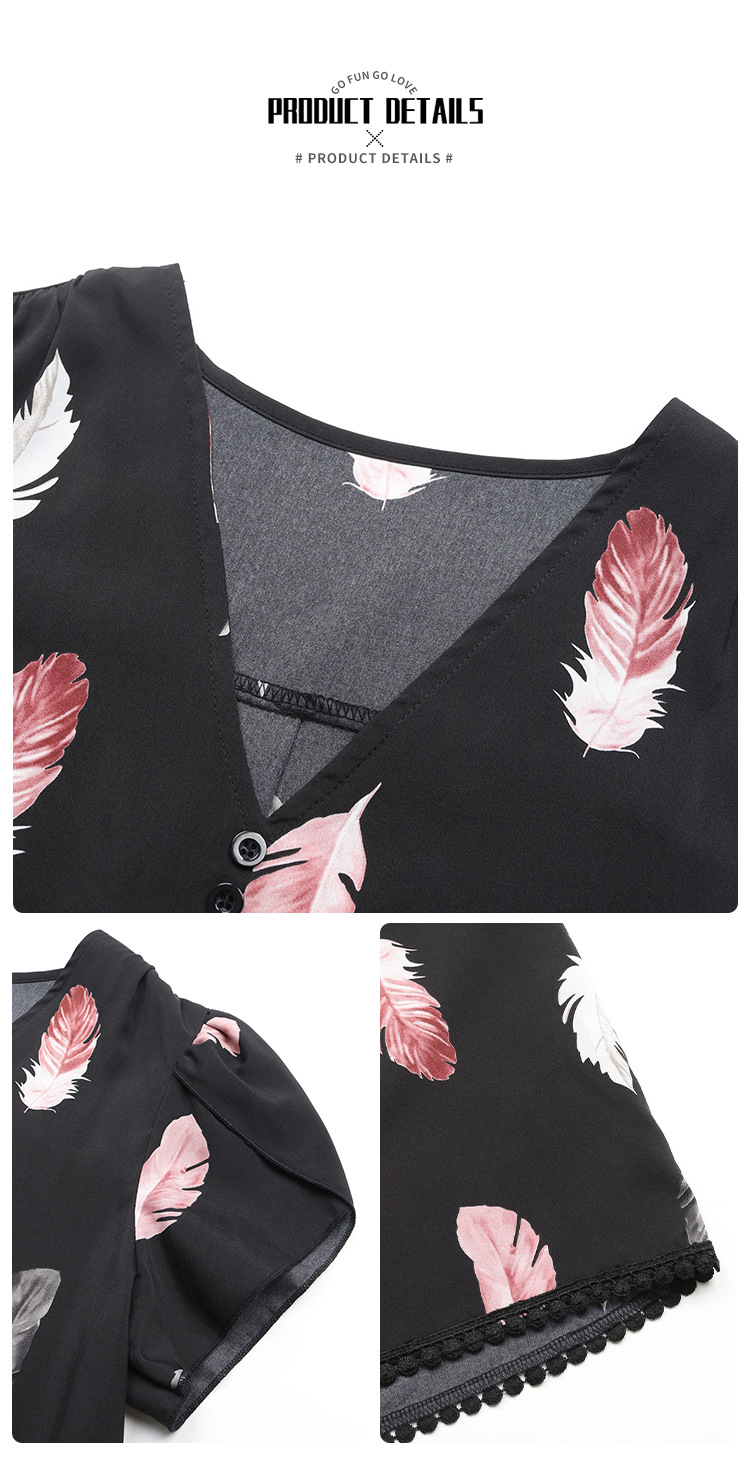 Women's Blouse Short Sleeve T-Shirts Printing Button Simple Style Feather display picture 6