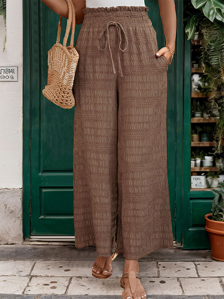 Women's Holiday Daily Retro Solid Color Full Length Casual Pants Wide Leg Pants display picture 2
